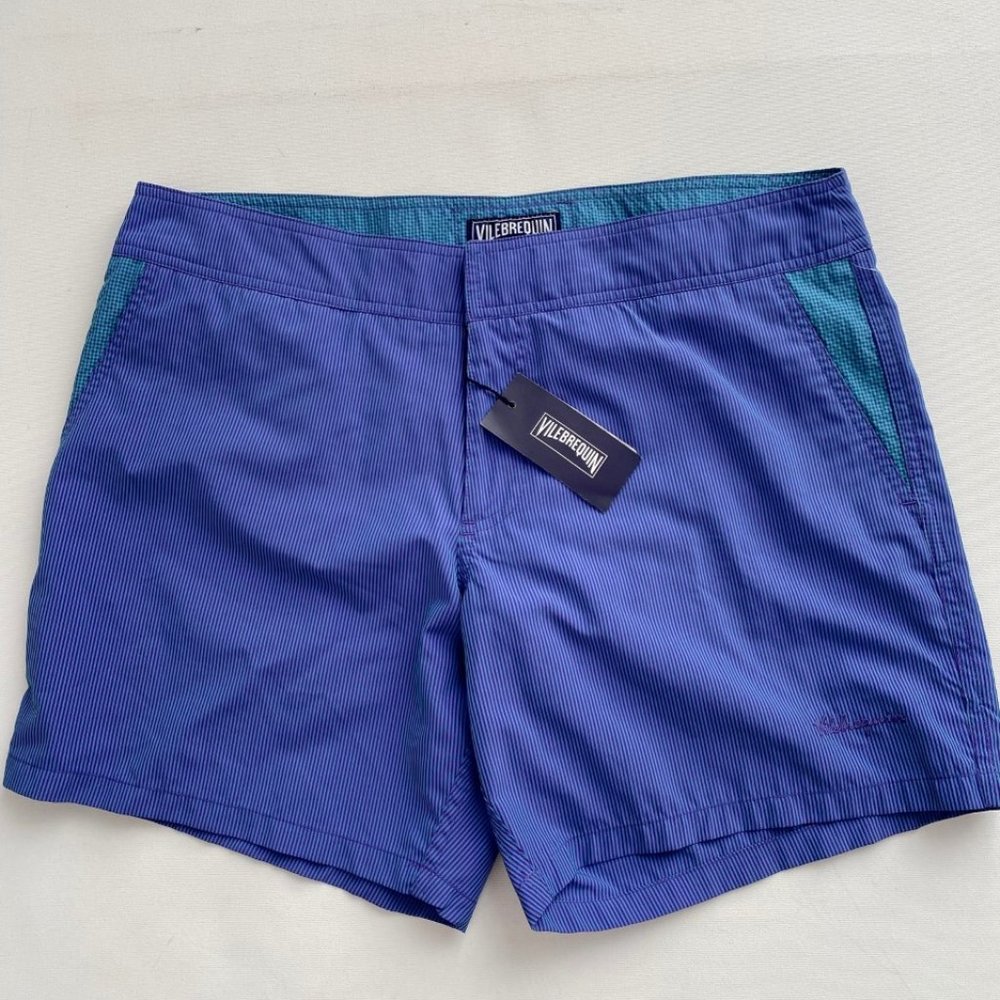 Vilebrequin Pinstripe Swim Trunks Blue/Green